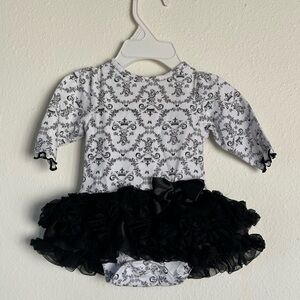 Baby Glam Black & White Damask Baby Ruffle Tutu Bodysuit